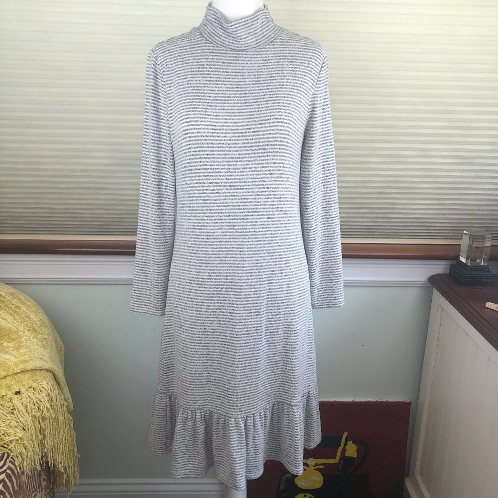 White House Black Market Stripe Mock Neck Ruffle Hem Sweater Dress Office Church